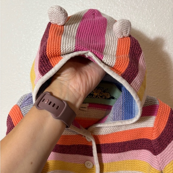Baby Gap Bright Stripe Bear Hoodie Size 18-24 Months | knit | cotton | colorful - Picture 5 of 5